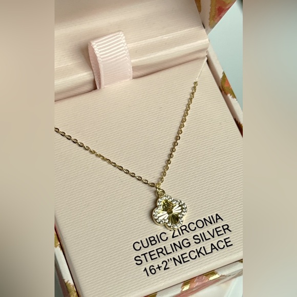 Rachel Zoe Clover Necklace Cubic Zirconia 925 Sterling Silver - Picture 4 of 6